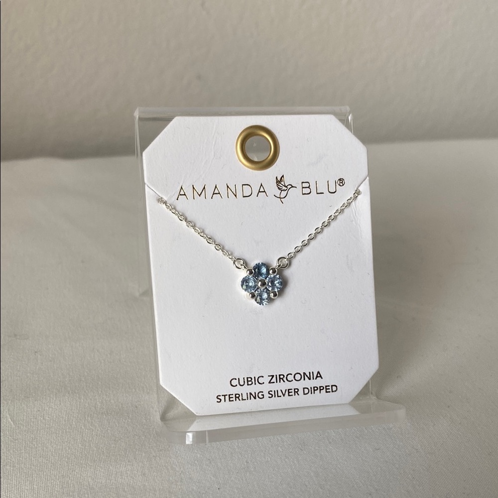 Silver Blue CZ Clover Necklace